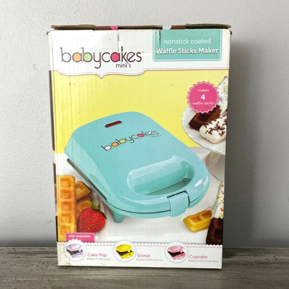 Babycakes Mini Waffle Stick Maker Aqua Teal WMW-40 w Box Manual Tested - Picture 3 of 7